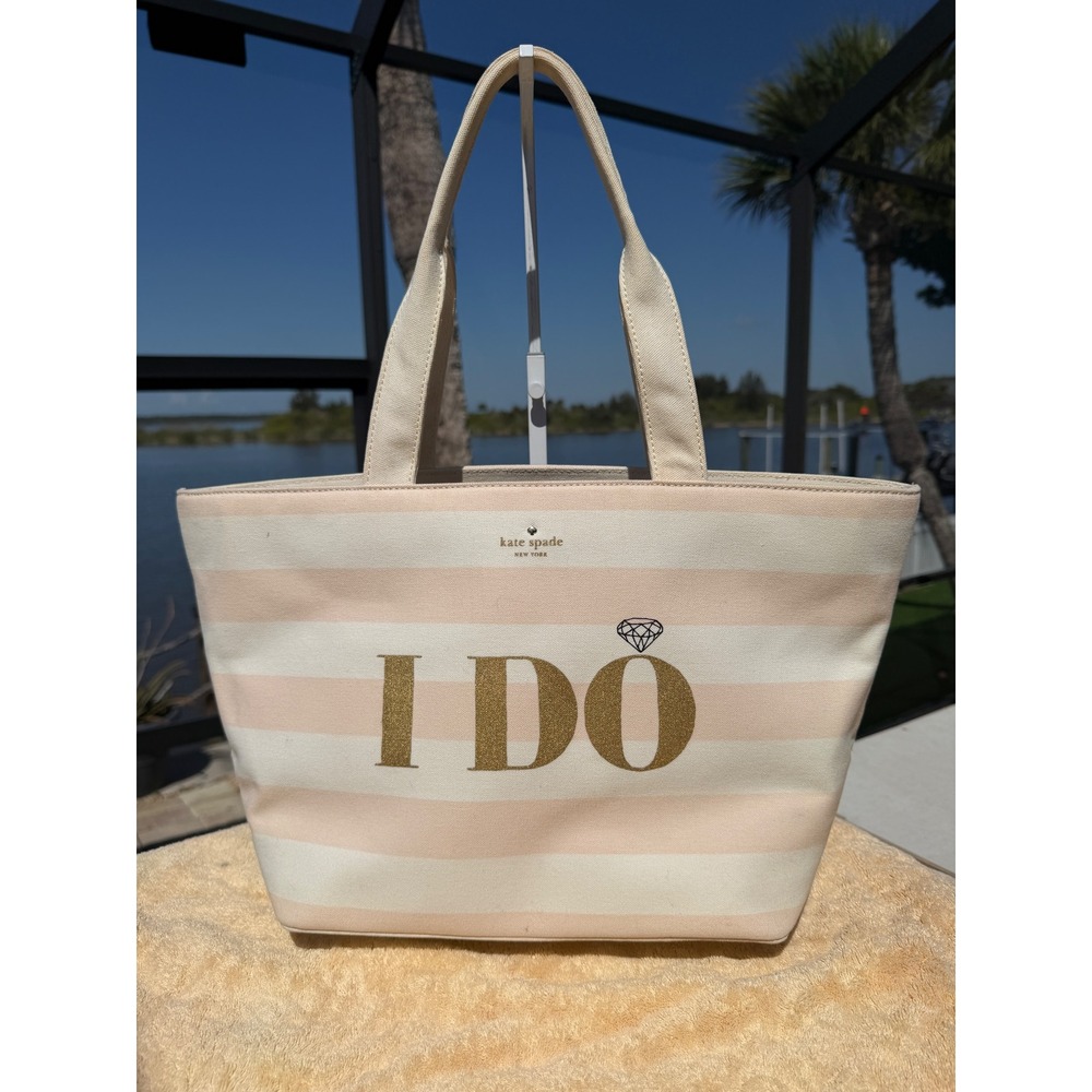 Kate Spade Bride "I Do, I Did" Canvas Tote Custom Wedding Storybook lining